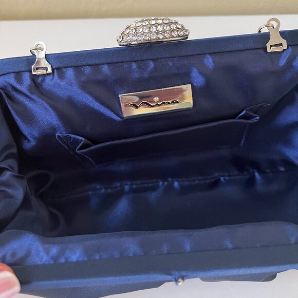 NINA Concord Navy Blue Satin Dress Clutch Purse ~ NEW w/tag and box - Picture 3 of 9